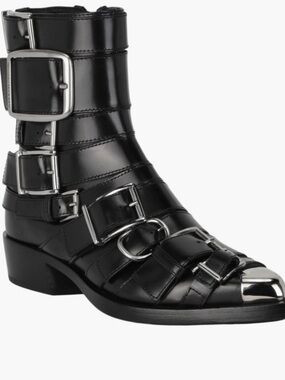 Alexander McQueen Strappy Punk Ankle Bootie in Black & Silver NWOB Size 37 US 7